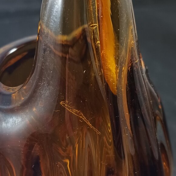 Vintage Swung Glass Vase Murano Style Amber - Picture 3 of 9